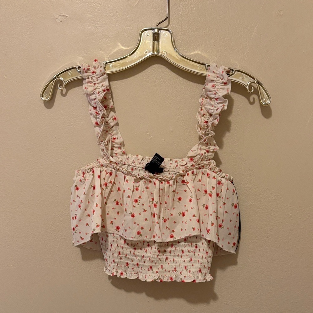 Forever 21 Pink Floral Ruffle Tank Top